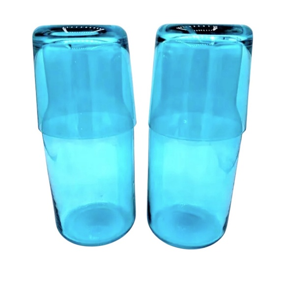 2 Jonathan Adler BIBA Tumble Up Water Bedside Carafe Set Blue Glass FabFitFun - Picture 11 of 13